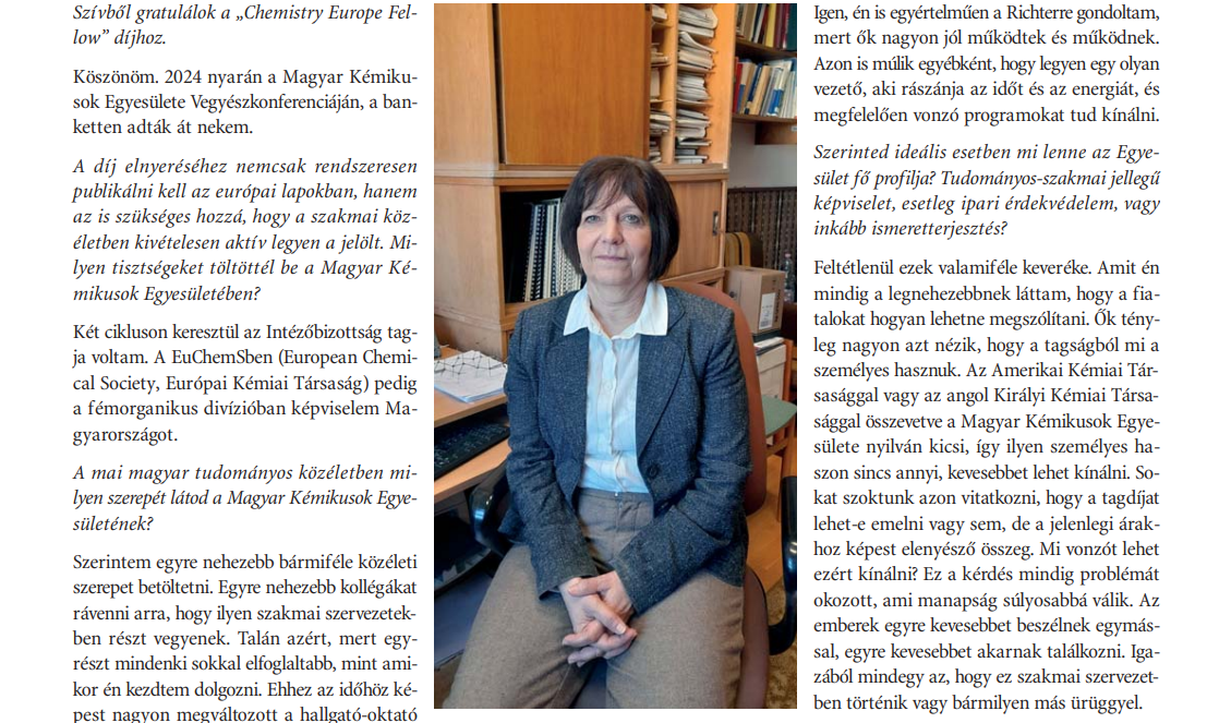 Magyar Kémikusok Lapja interjú Skodáné Dr. Földes Ritával