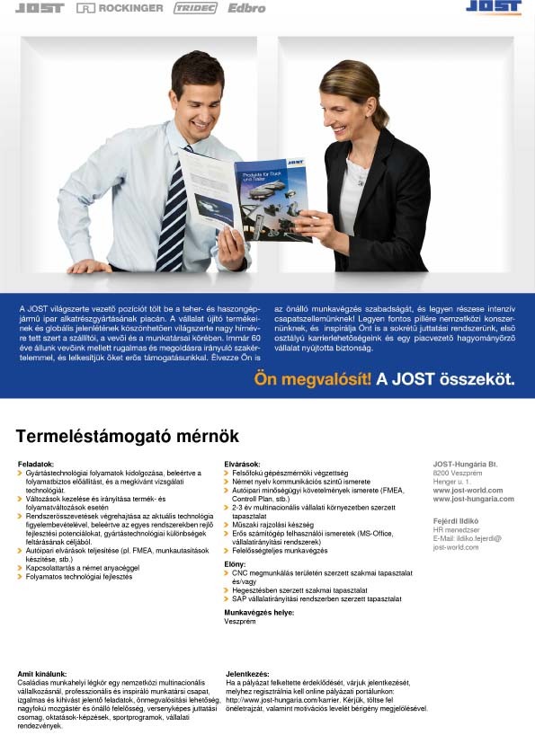 JOST Termeléstámogató mérnök 2015 jan